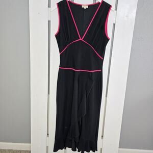 Charlotte Russe Baby Doll Ruffle Hot Pink Trim Black Midi Dress Y2K‎ Large